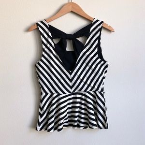 Forever 21 Black White Stripes Bow Peplum Top NWT